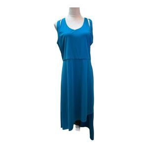 Teal Blue Sleeveless Midi Dress High Low Hem Casual